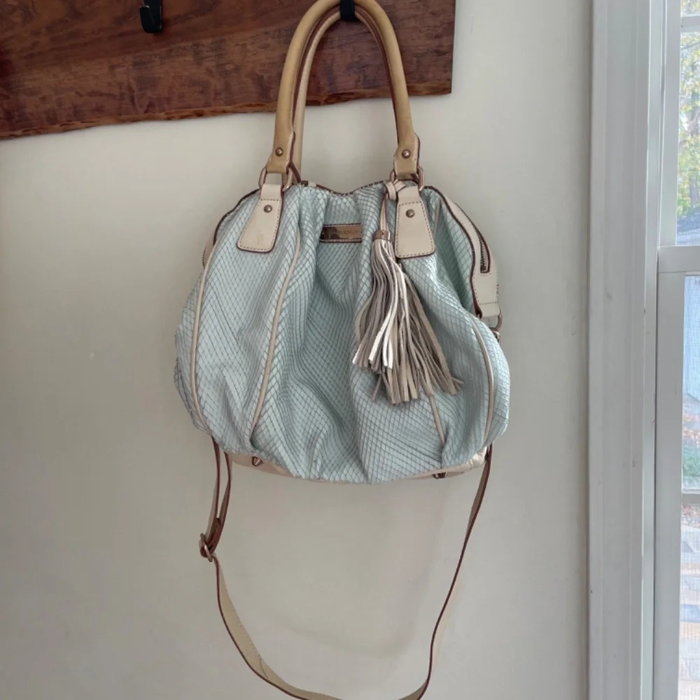 Cynthia Rowley Mint Green Scales Leather Satchel Crossbody Bag with‎ Tassel